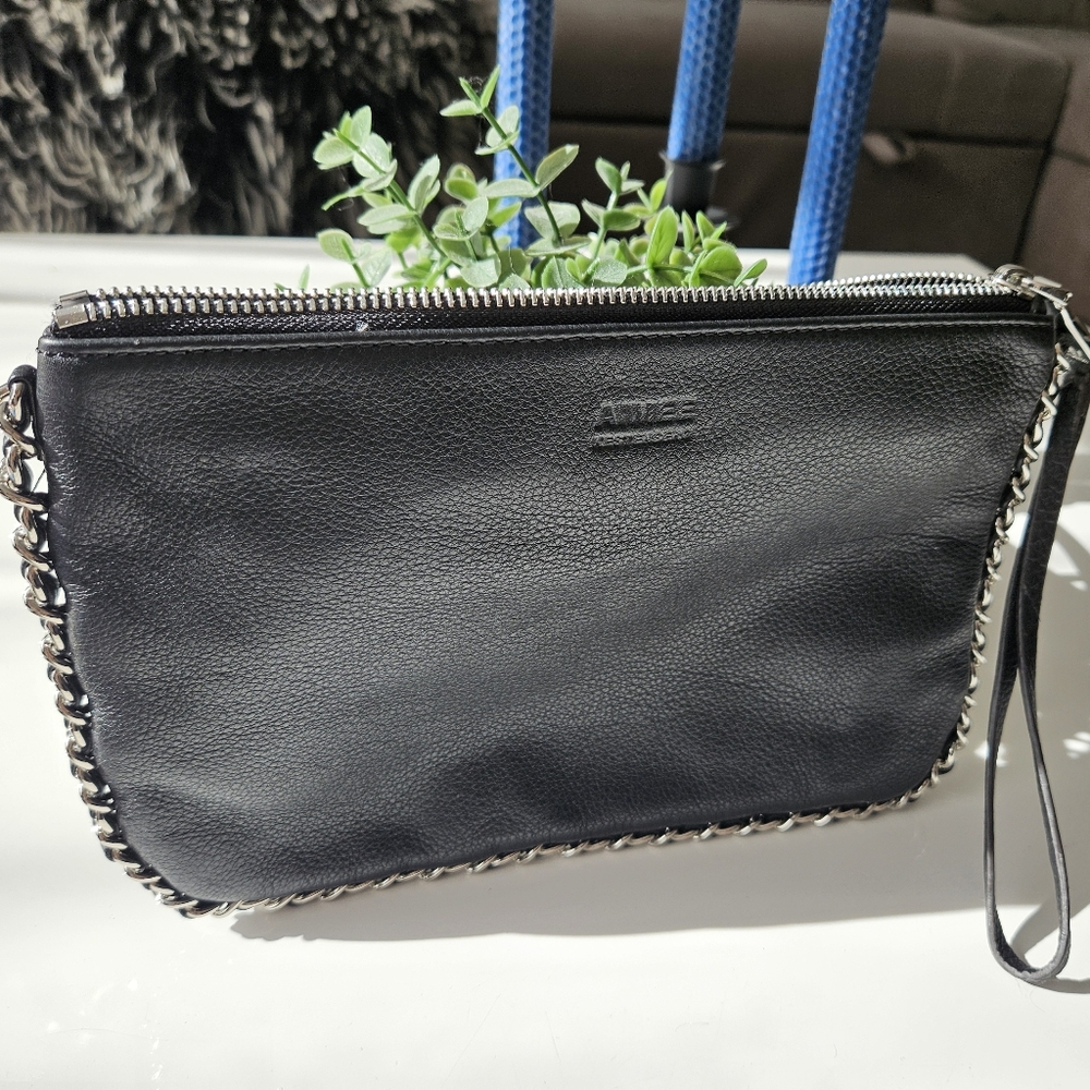 Aimee Kestenberg Large Leather Wrislet Wallet with chain embellishment